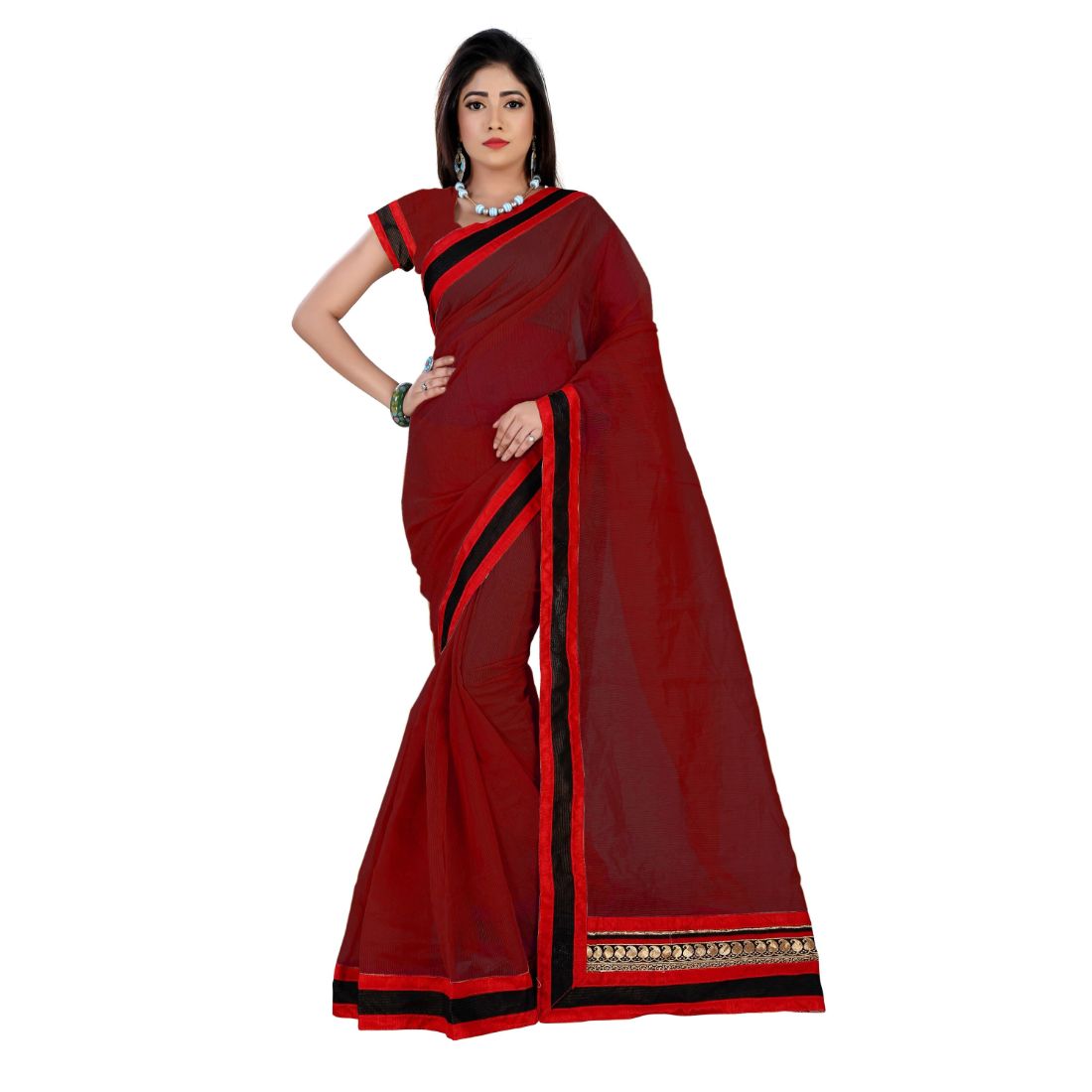 Generic Women's Chiffon Saree (Maroon, 5-6 Mtrs)