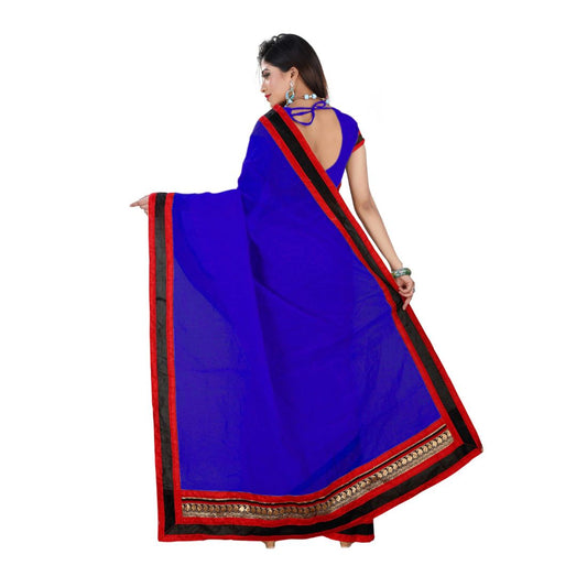 Generic Women's Chiffon Saree (Royal Blue, 5-6