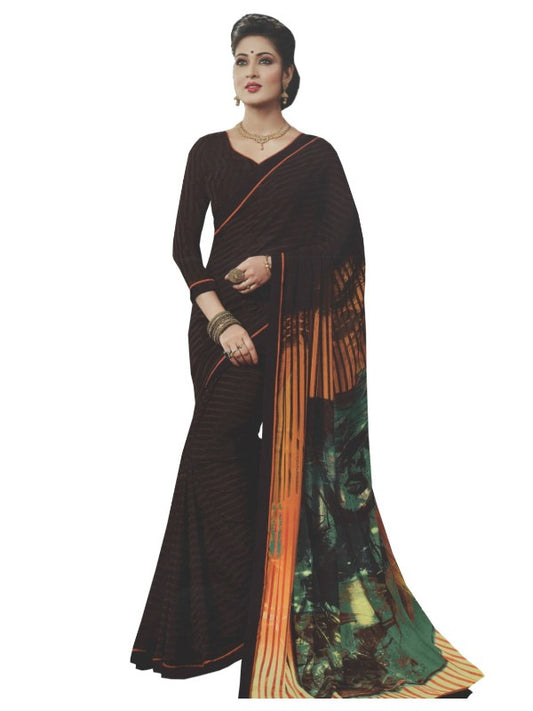 Georgette Digital Printed Saree With Blouse-Dark