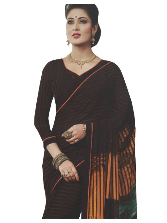 Georgette Digital Printed Saree With Blouse-Dark