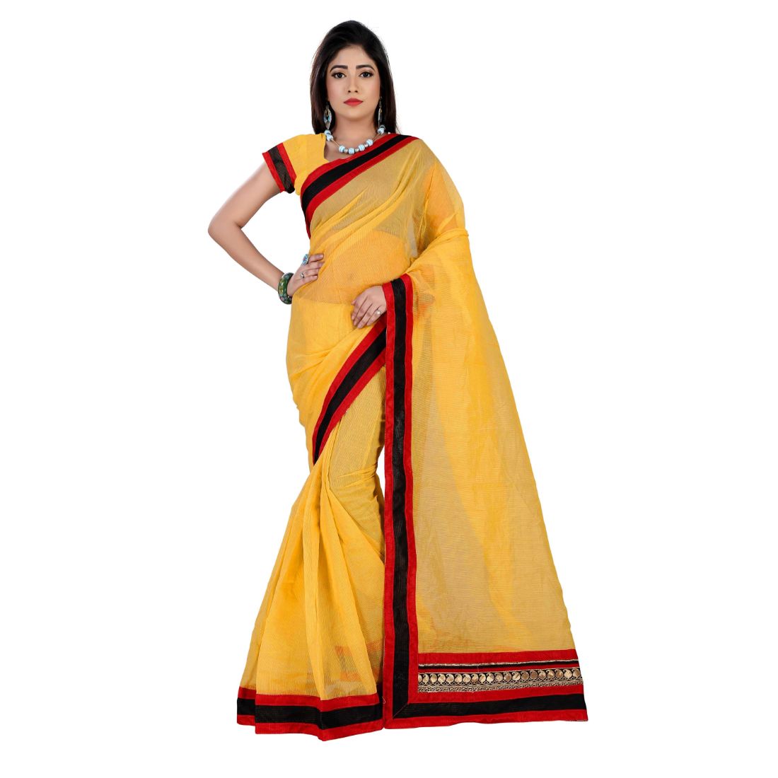 Generic Women's Chiffon Saree (Yellow, 5-6 Mtrs)