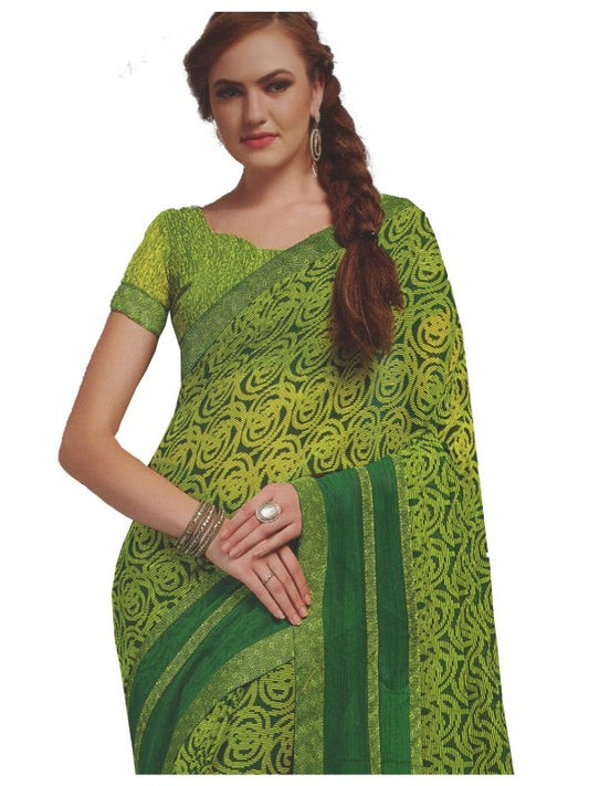 Georgette Digital Printed Saree With Blouse Green