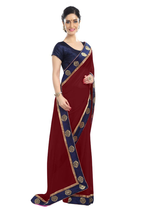 Generic Women's Chiffon Saree (Maroon, 5-6 Mtrs)