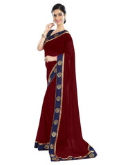 Generic Women's Chiffon Saree (Maroon, 5-6 Mtrs)
