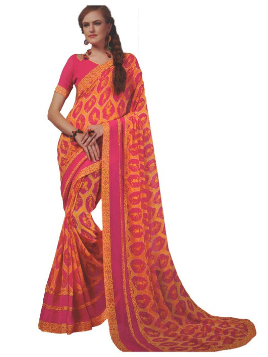 Georgette Digital Printed Saree With Blouse Dark