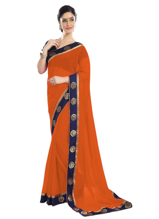 Generic Women's Chiffon Saree (Orange, 5-6 Mtrs)