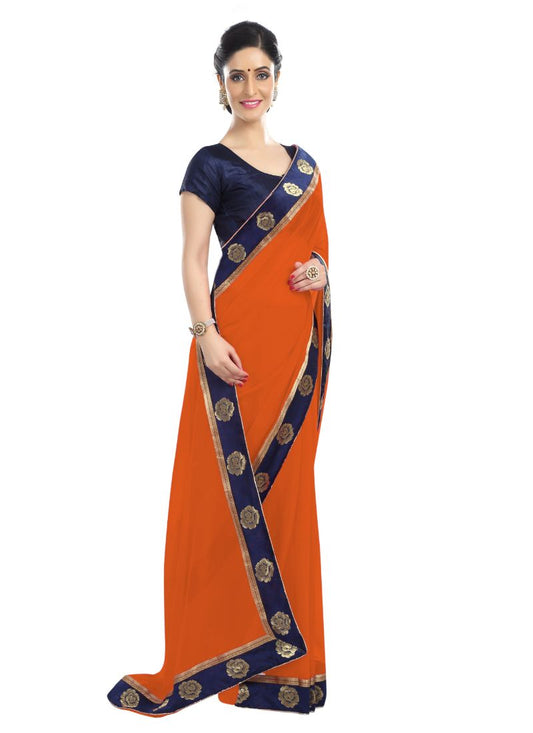 Generic Women's Chiffon Saree (Orange, 5-6 Mtrs)