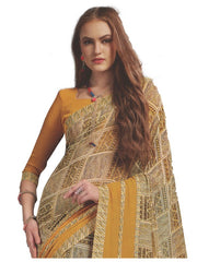 Georgette Digital Printed Saree With Blouse Yellow