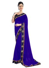 Generic Women's Chiffon Saree (Royal Blue, 5-6