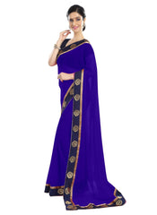 Generic Women's Chiffon Saree (Royal Blue, 5-6