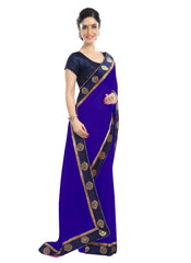 Generic Women's Chiffon Saree (Royal Blue, 5-6