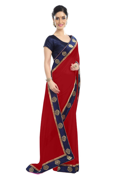 Generic Women's Chiffon Saree (Red, 5-6 Mtrs)