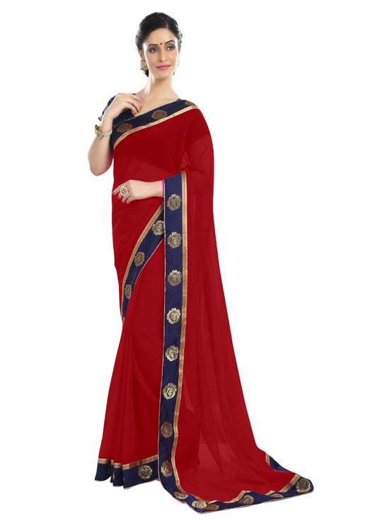 Generic Women's Chiffon Saree (Red, 5-6 Mtrs)
