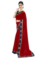 Generic Women's Chiffon Saree (Red, 5-6 Mtrs)