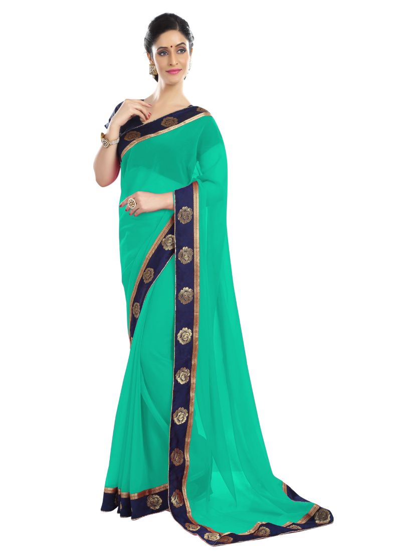 Generic Women's Chiffon Saree (Sea Green, 5-6