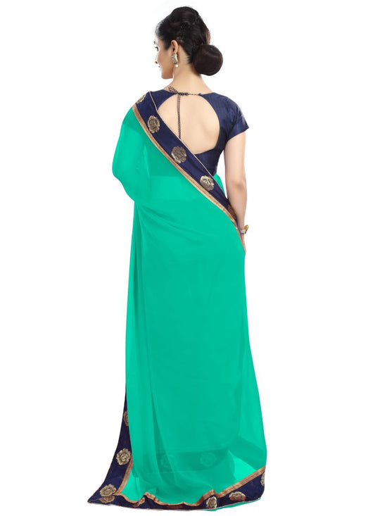 Generic Women's Chiffon Saree (Sea Green, 5-6