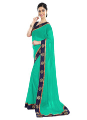 Generic Women's Chiffon Saree (Sea Green, 5-6