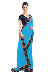 Generic Women's Chiffon Saree (Sky, 5-6 Mtrs)
