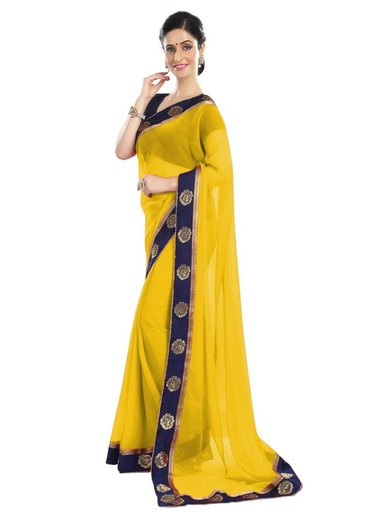 Generic Women's Chiffon Saree (Yellow, 5-6 Mtrs)