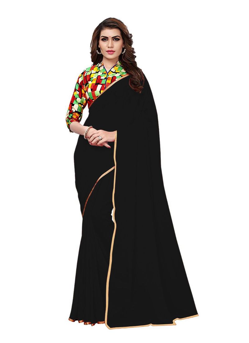 Generic Women's Chiffon Saree (Black, 5-6 Mtrs)