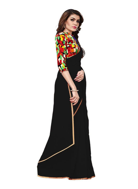 Generic Women's Chiffon Saree (Black, 5-6 Mtrs)