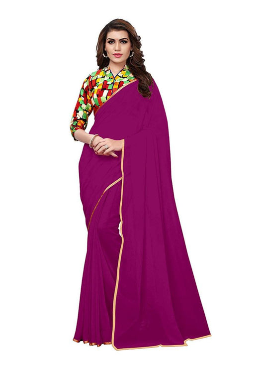 Generic Women's Chiffon Saree (Dark Pink, 5-6