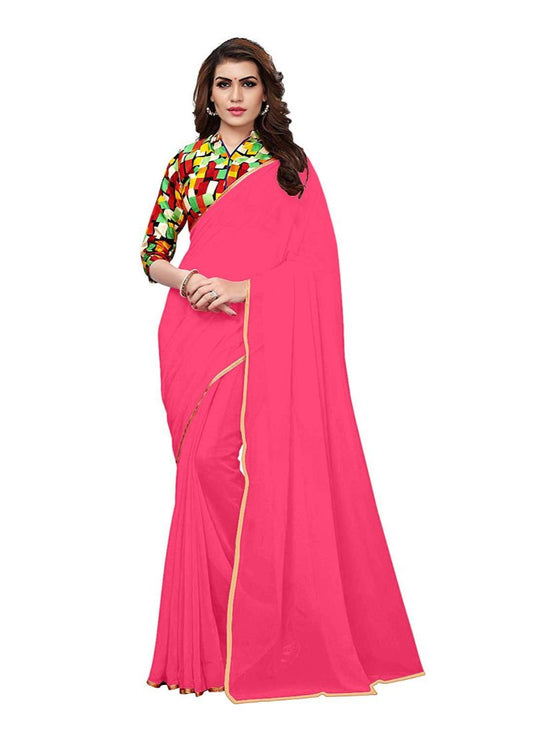 Generic Women's Chiffon Saree (Peach, 5-6 Mtrs)