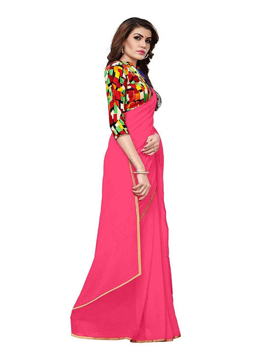 Generic Women's Chiffon Saree (Peach, 5-6 Mtrs)