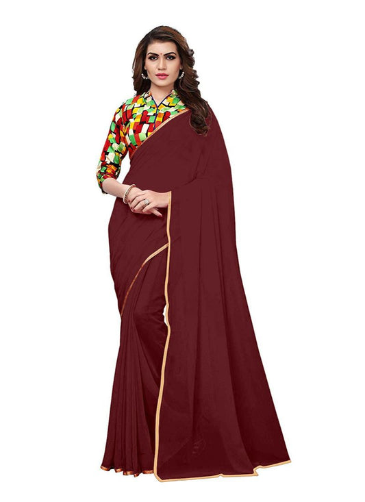 Generic Women's Chiffon Saree (Maroon, 5-6 Mtrs)