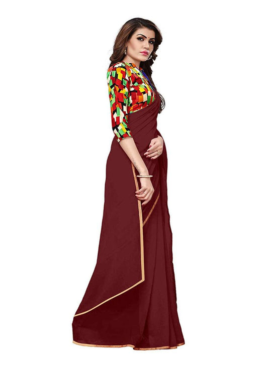 Generic Women's Chiffon Saree (Maroon, 5-6 Mtrs)