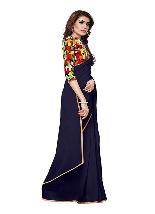 Generic Women's Chiffon Saree (Navy Blue, 5-6