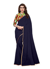 Generic Women's Chiffon Saree (Navy Blue, 5-6