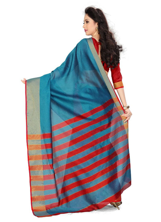 Generic Women's Art Silk Saree (Blue And Red,