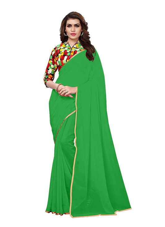 Generic Women's Chiffon Saree (Green, 5-6 Mtrs)