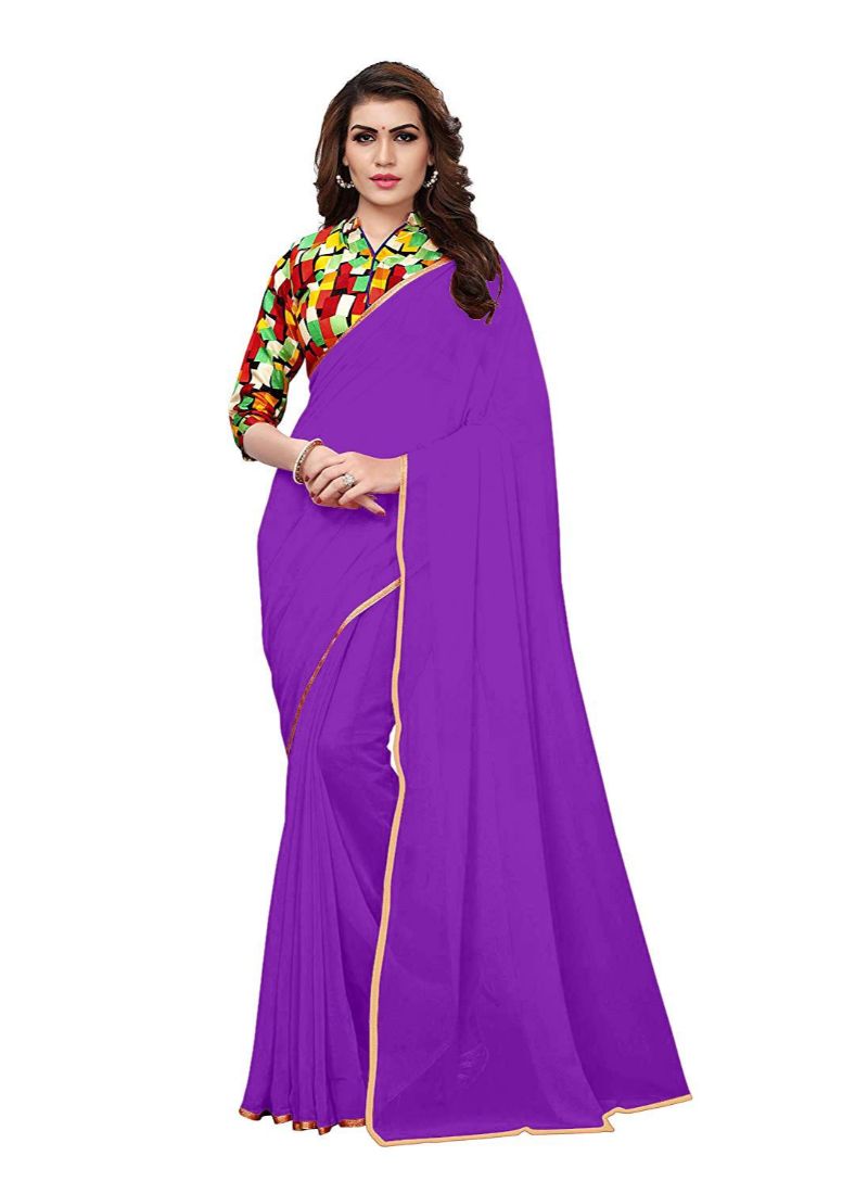 Generic Women's Chiffon Saree (Purple, 5-6 Mtrs)