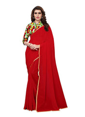 Generic Women's Chiffon Saree (Red, 5-6 Mtrs)