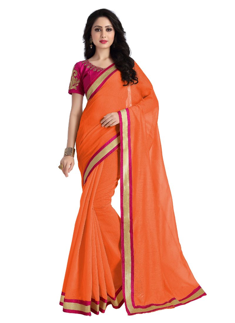 Generic Women's  Georgette Saree (Light Orange,