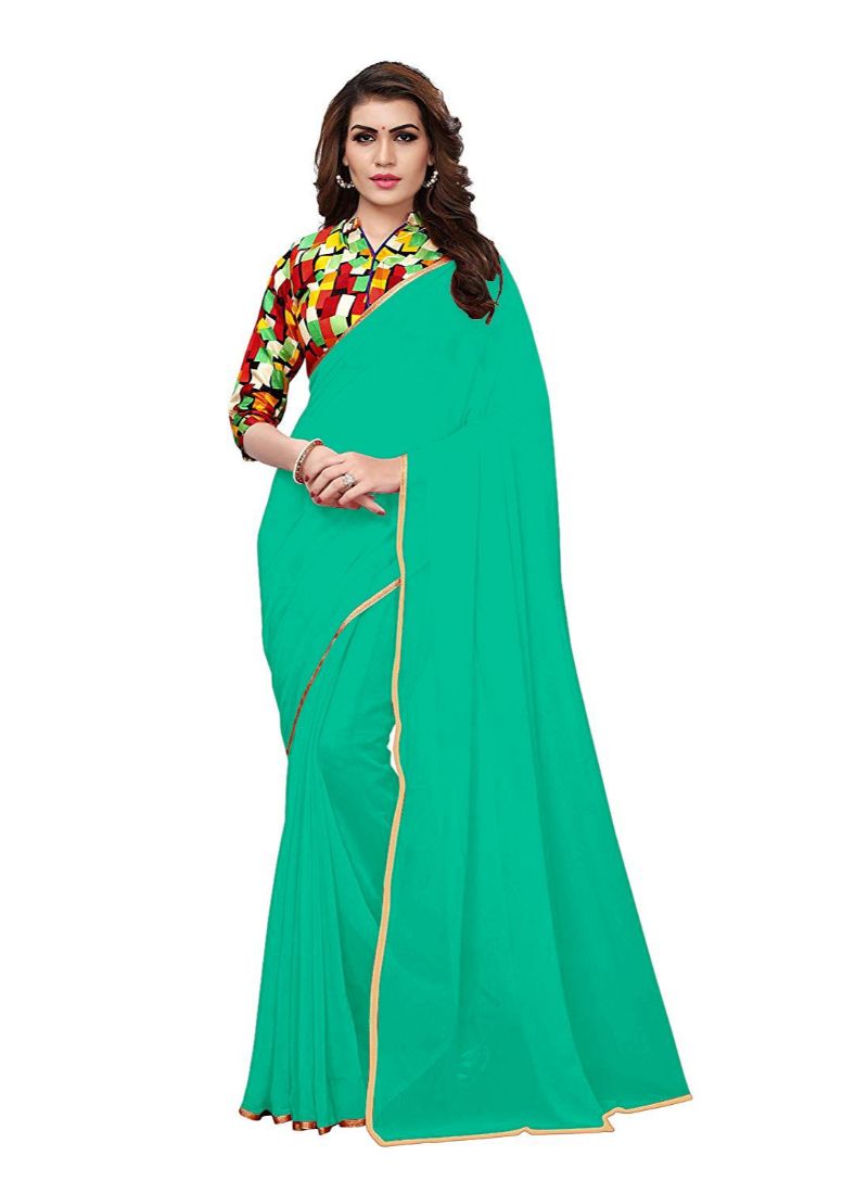 Generic Women's Chiffon Saree (Sea Green, 5-6