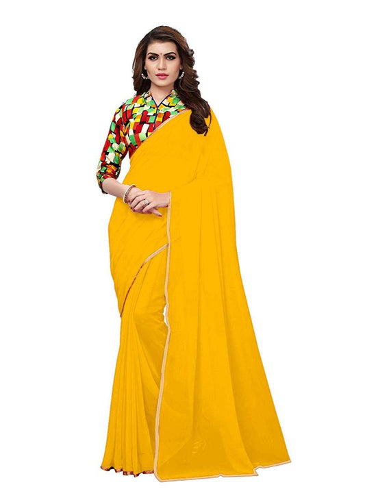 Generic Women's Chiffon Saree (Yellow, 5-6 Mtrs)