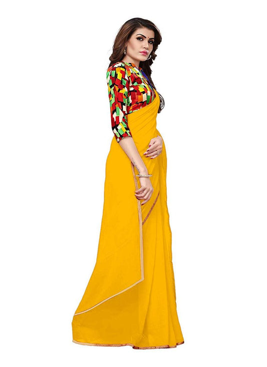 Generic Women's Chiffon Saree (Yellow, 5-6 Mtrs)