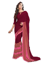 Georgette Digital Saree With Blouse-Maroon