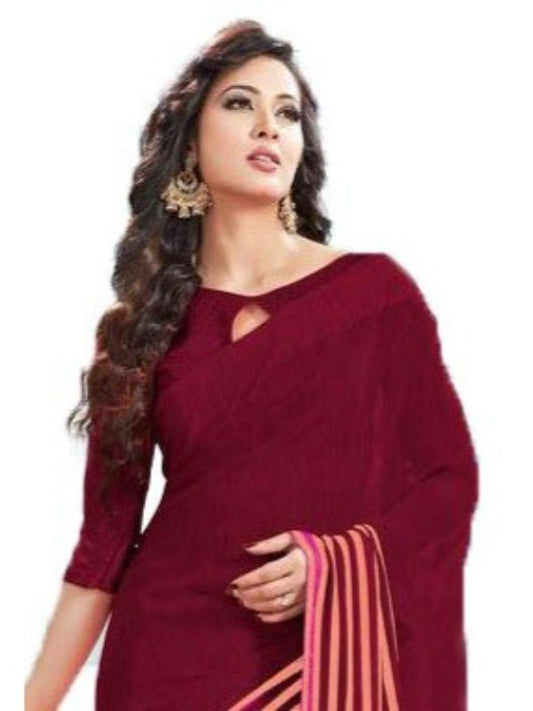 Georgette Digital Saree With Blouse-Maroon