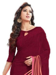 Georgette Digital Saree With Blouse-Maroon