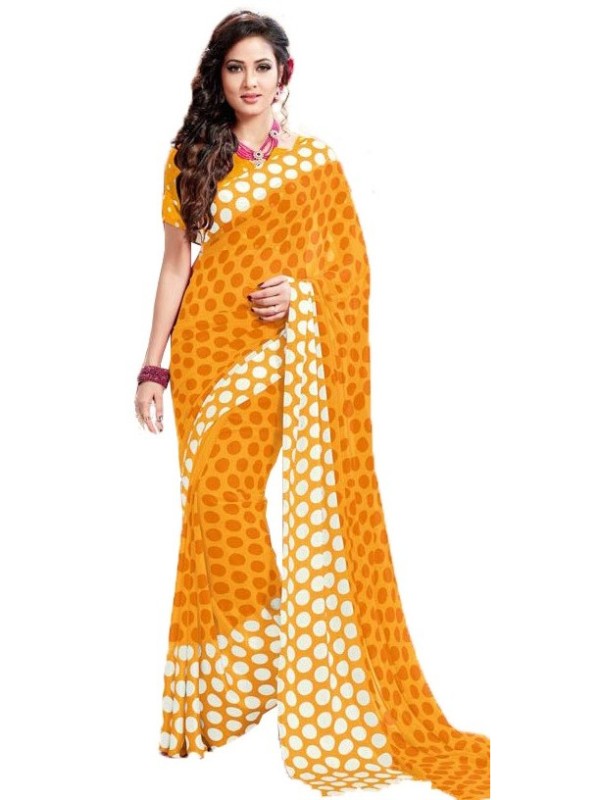 Georgette Digital Saree With Blouse-Yellow