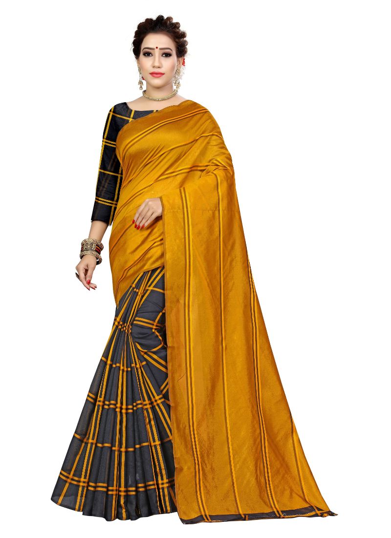 Generic Women's Polyester Cotton Saree with Blouse