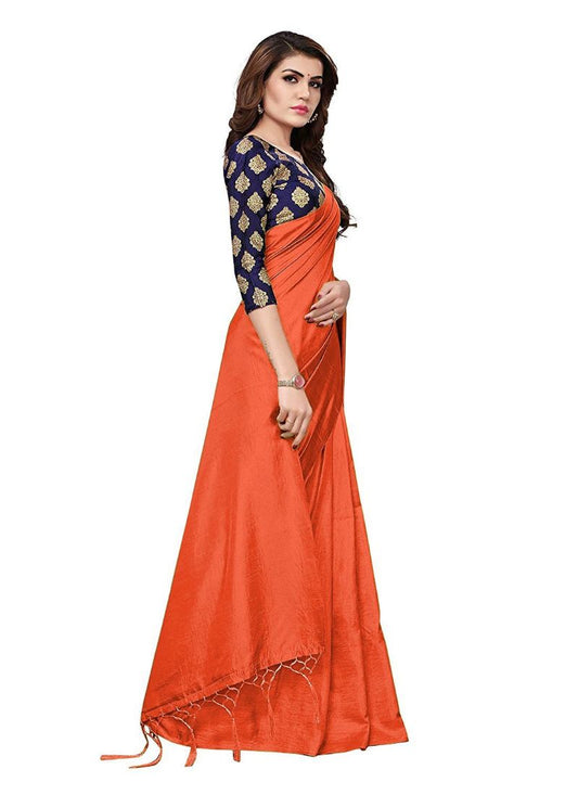 Generic Women's Zoya Silk Saree (Orange, 5-6 Mtrs)