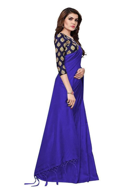 Generic Women's Zoya Silk Saree (Royal Blue, 5-6