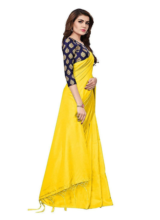 Generic Women's Zoya Silk Saree (Yellow, 5-6 Mtrs)