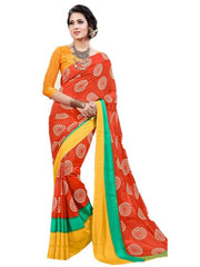 Georgette Digital Saree With Blouse-Red