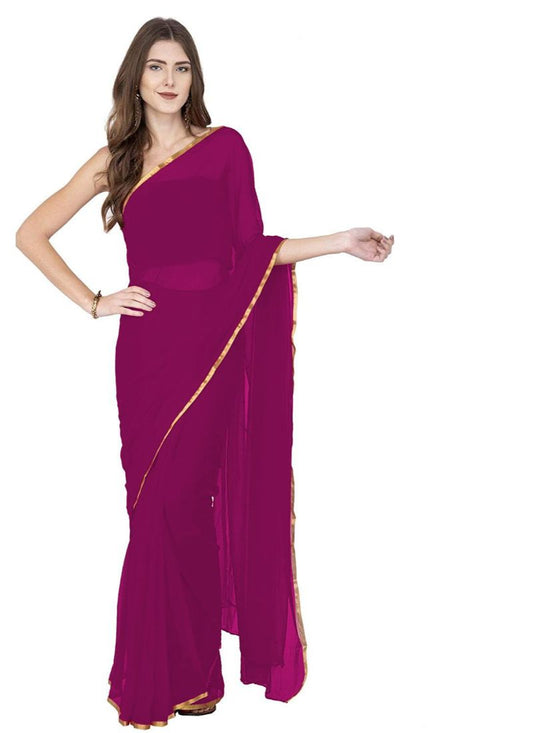 Generic Women's Chiffon Saree (Dark Pink, 5-6